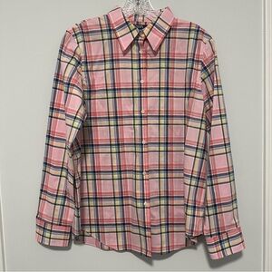Chaps Pink Pastel No Iron Plaid Button Down Long Sleeve shirt
